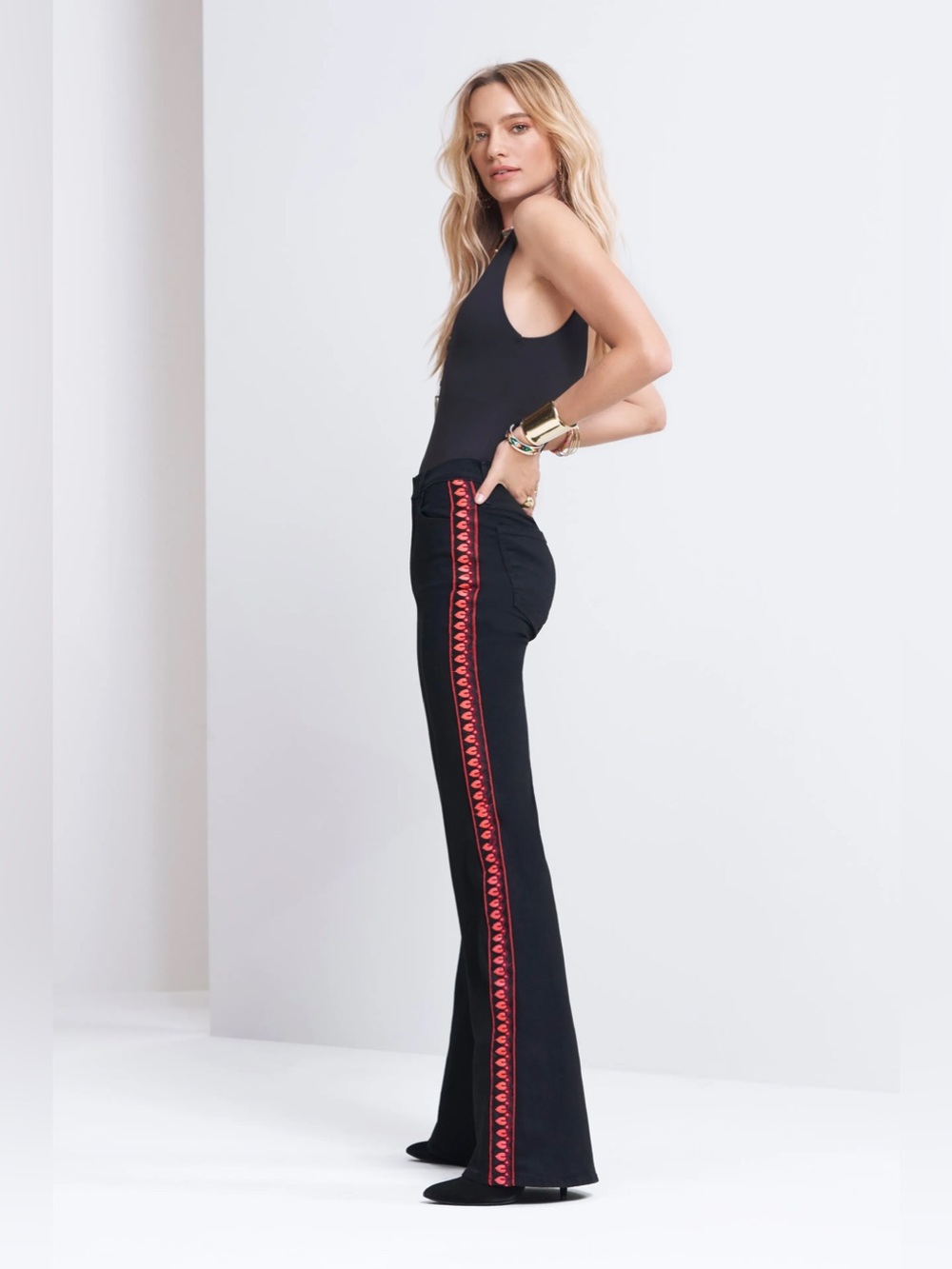 Mother The Doozy Flare Jeans Up In Flames Embroidered
